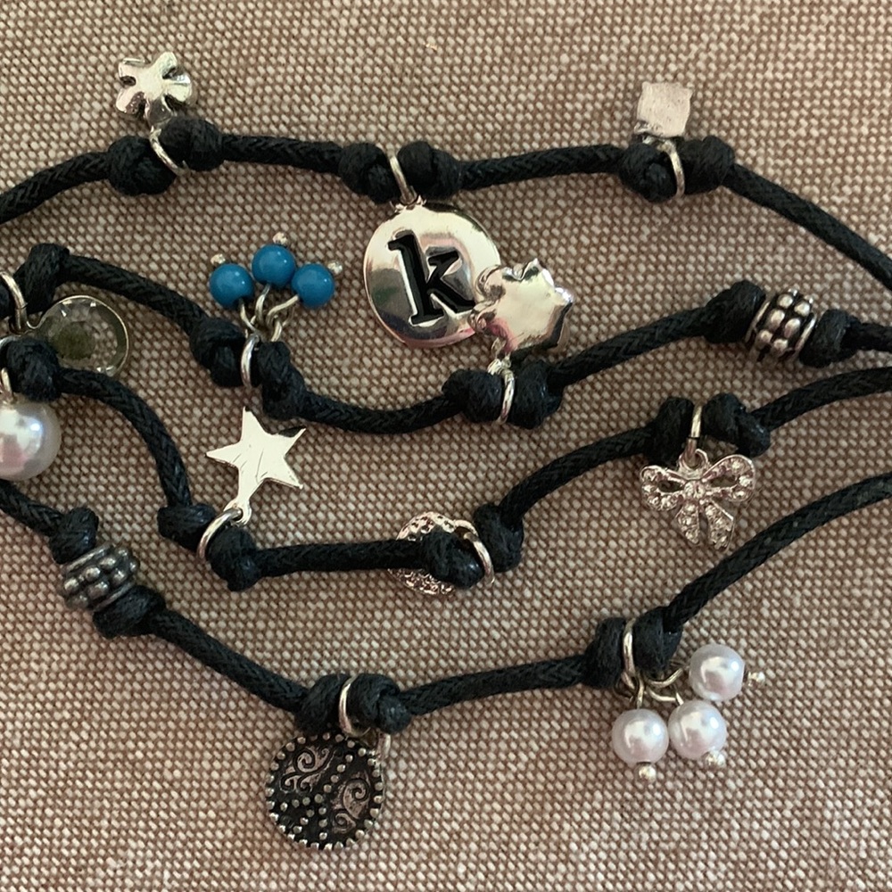 Aeropostale multi strand "K" Charm Bracelet black cord - perfect add to a bundle - Picture 3 of 7